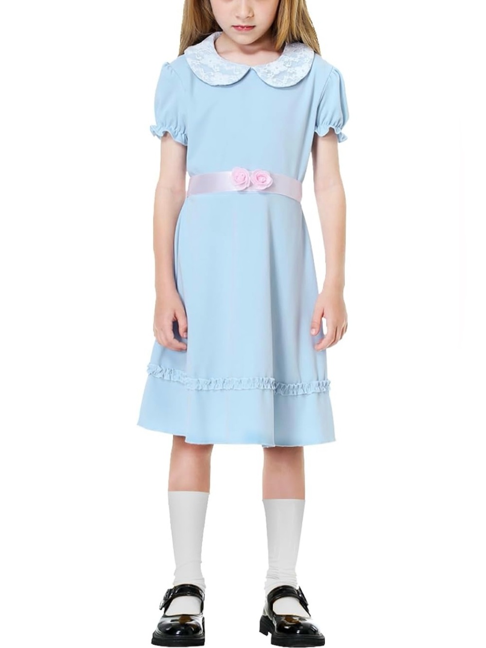 Girls Halloween Twin Costume Blue Puff Sleeve Lolita Dress (the shinning)